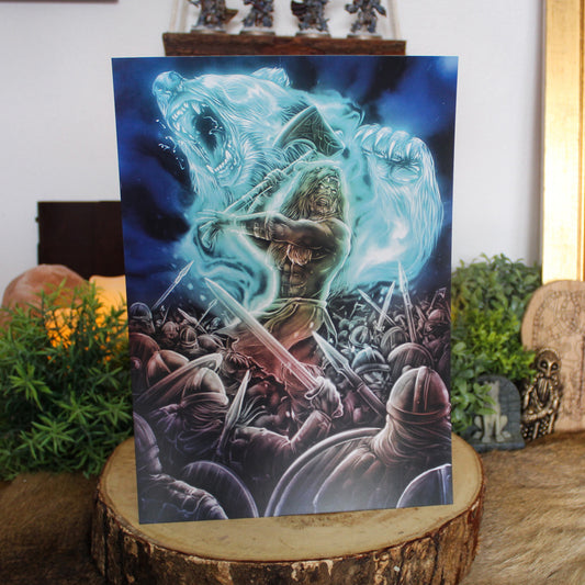 A4 print of Berserker, a feral warrior embodying Odin’s rage, charging into battle with axe in hand.