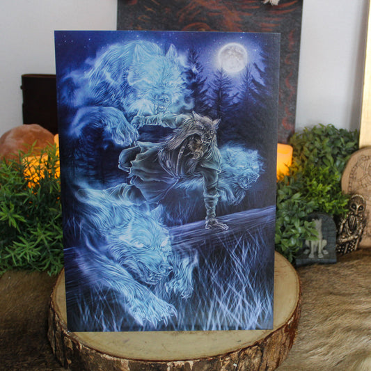 A4 print featuring the Ulfhednar who were Odin’s wolf-warriors, fierce fighters who entered battle clad in wolf pelts and divine fury and channeling the power of the wolf.