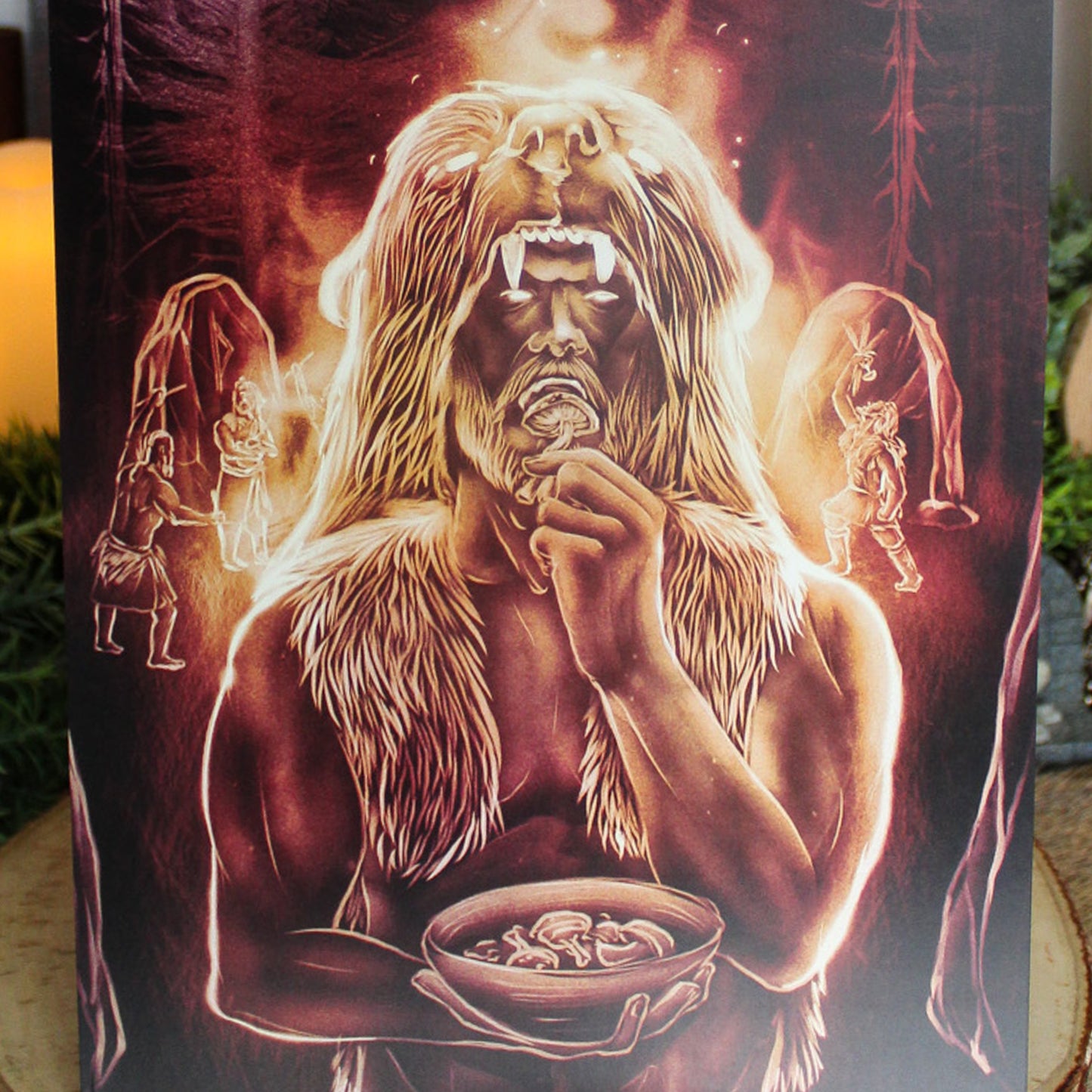 A4 art print depicting Viking Berserker ritual eating mushrooms before battle.