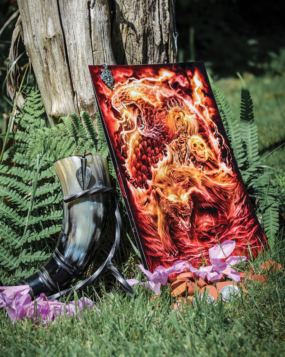 A4 print of Loki’s monstrous children from Norse mythology - Hel, Fenrir, and Jörmungandr.