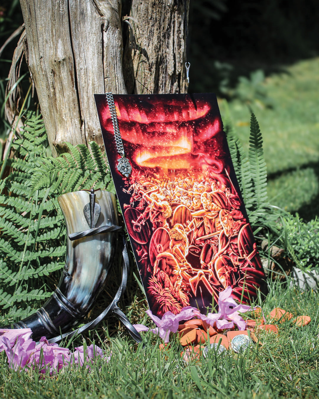 A4 print featuring the Einherjar, the fallen warriors chosen by Valkyries, train and feast in Valhalla until the final battle of Ragnarök.