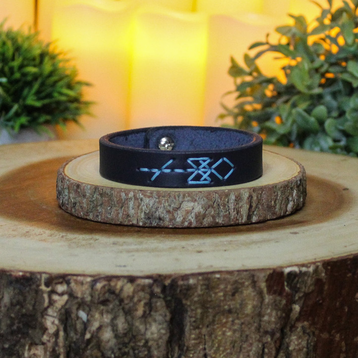 Odin Leather Rune Bracelet Blue