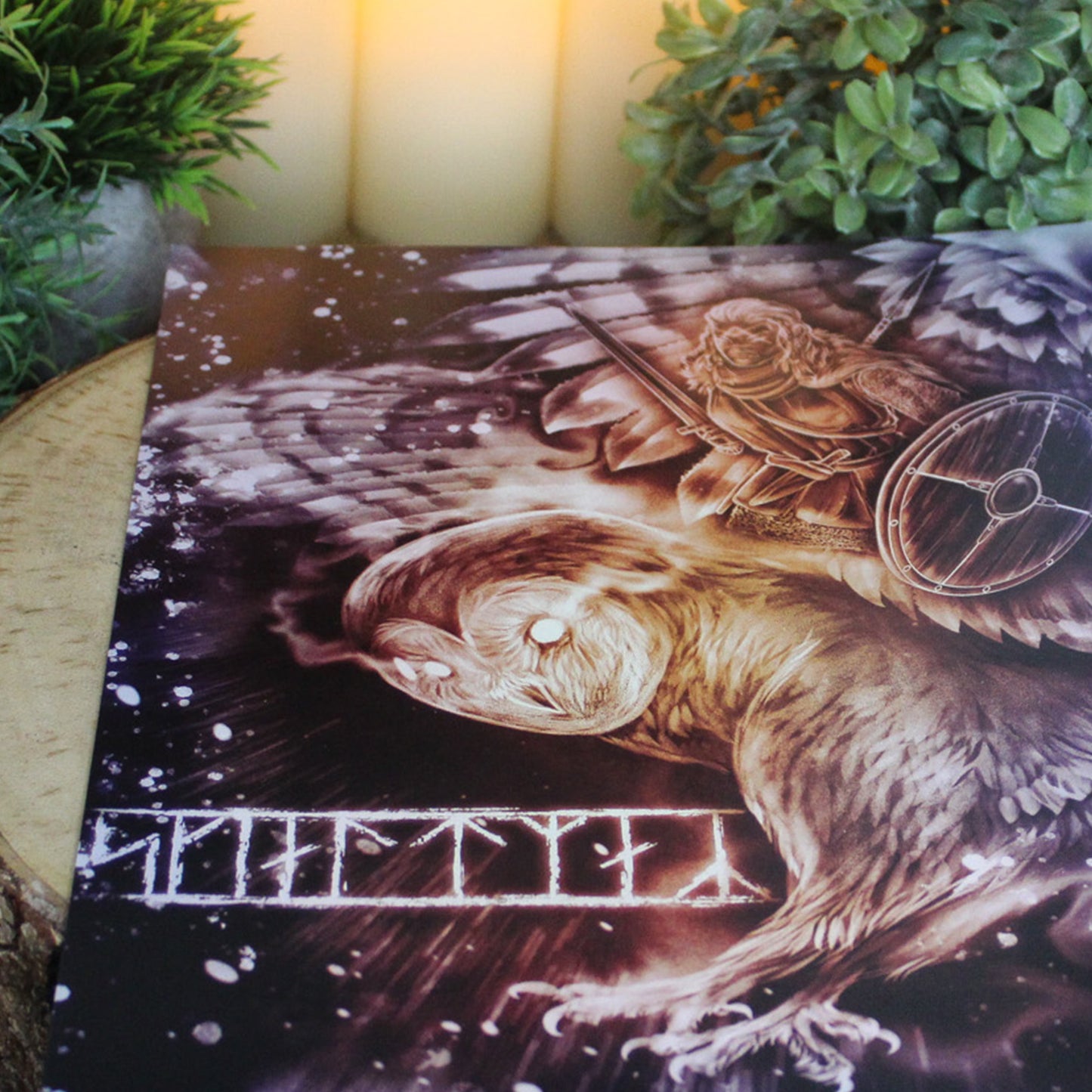 A4 print which depicts a fearless shieldmaiden - a warrior guided by wisdom and intuition, symbolised with the owl.