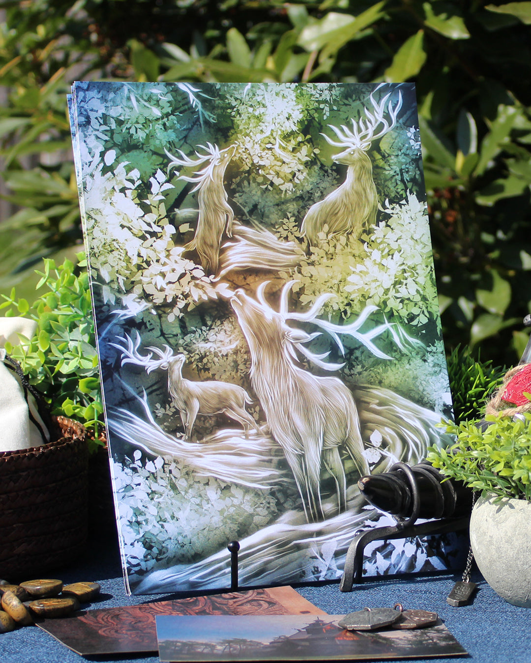 A4 art print of stags feeding from Yggdrasill, Norse World Tree.