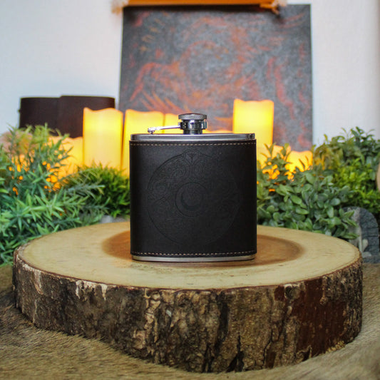 Viking Brooch Leather Hip Flask