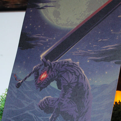 A3 art print of Guts from Berserk, Norse-inspired dark fantasy artwork.