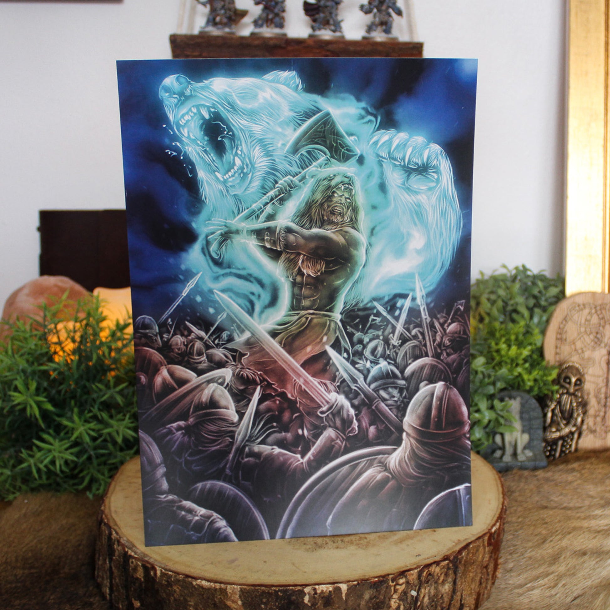 A4 print of Berserker, a feral warrior embodying Odin’s rage, charging into battle with axe in hand.