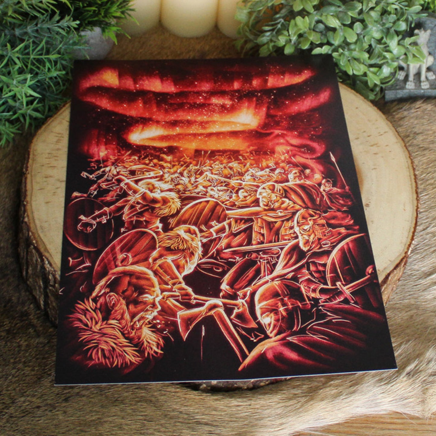 A4 print featuring the Einherjar, the fallen warriors chosen by Valkyries, train and feast in Valhalla until the final battle of Ragnarök.