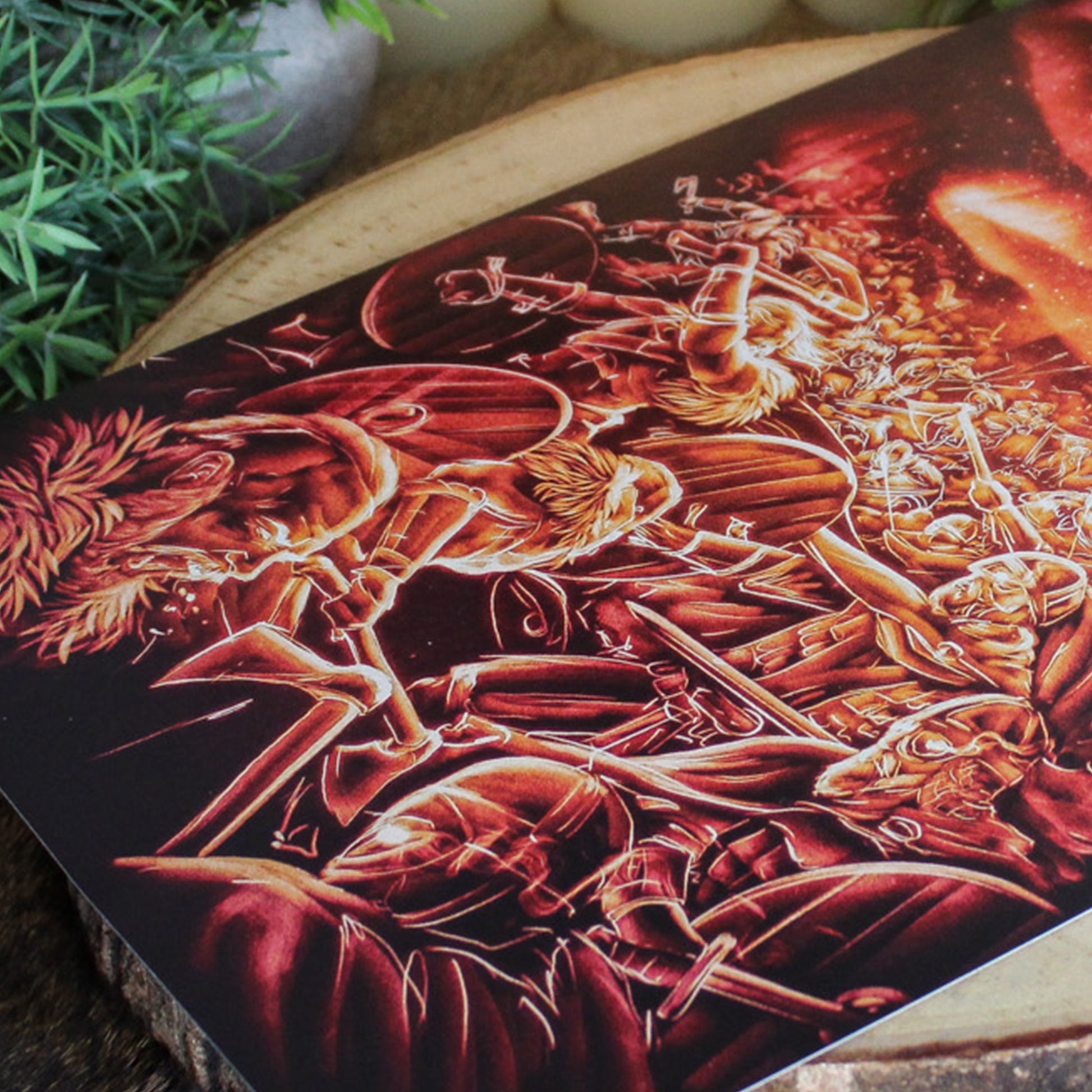 A4 print featuring the Einherjar, the fallen warriors chosen by Valkyries, train and feast in Valhalla until the final battle of Ragnarök.