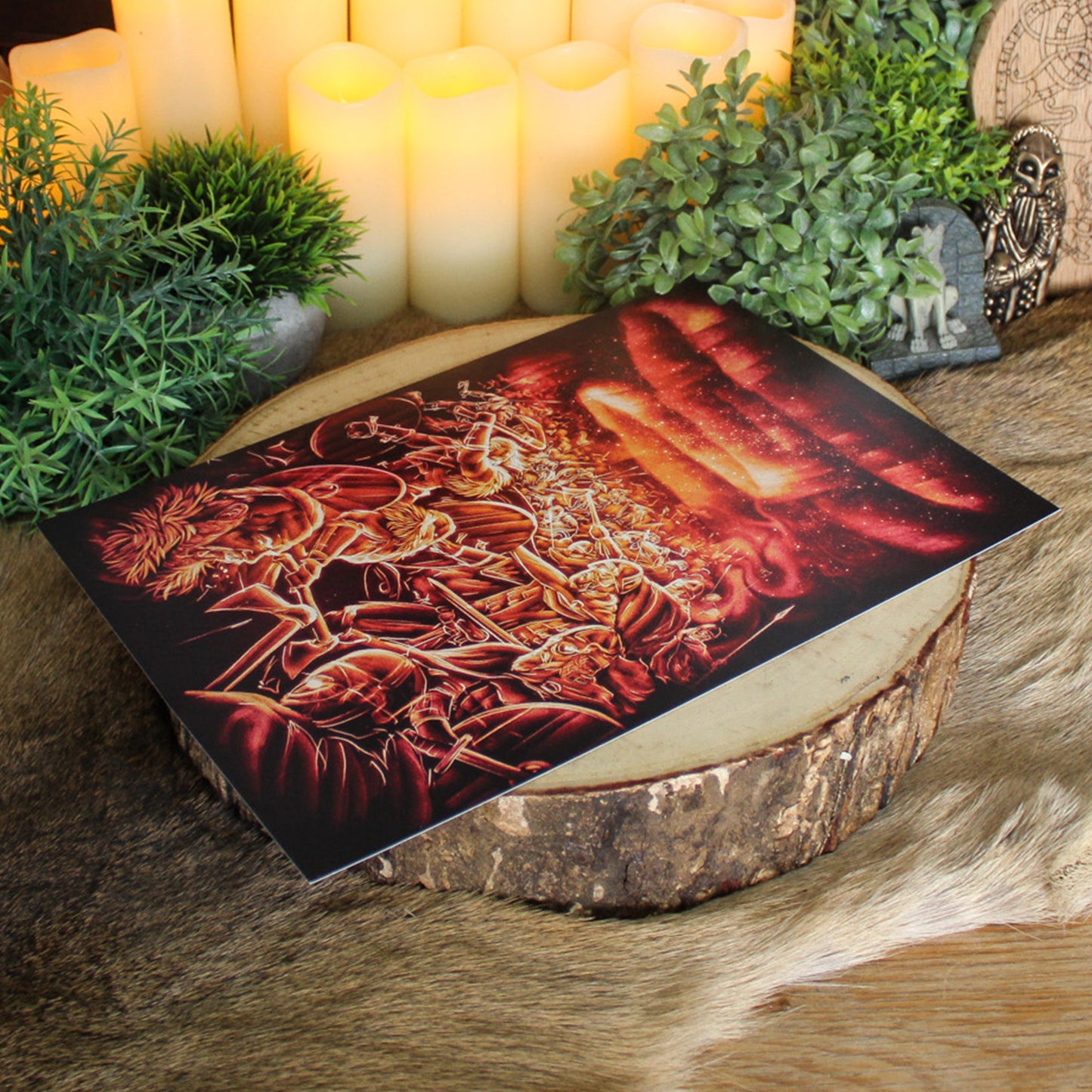 A4 print featuring the Einherjar, the fallen warriors chosen by Valkyries, train and feast in Valhalla until the final battle of Ragnarök.