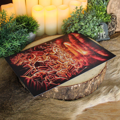 A4 print featuring the Einherjar, the fallen warriors chosen by Valkyries, train and feast in Valhalla until the final battle of Ragnarök.