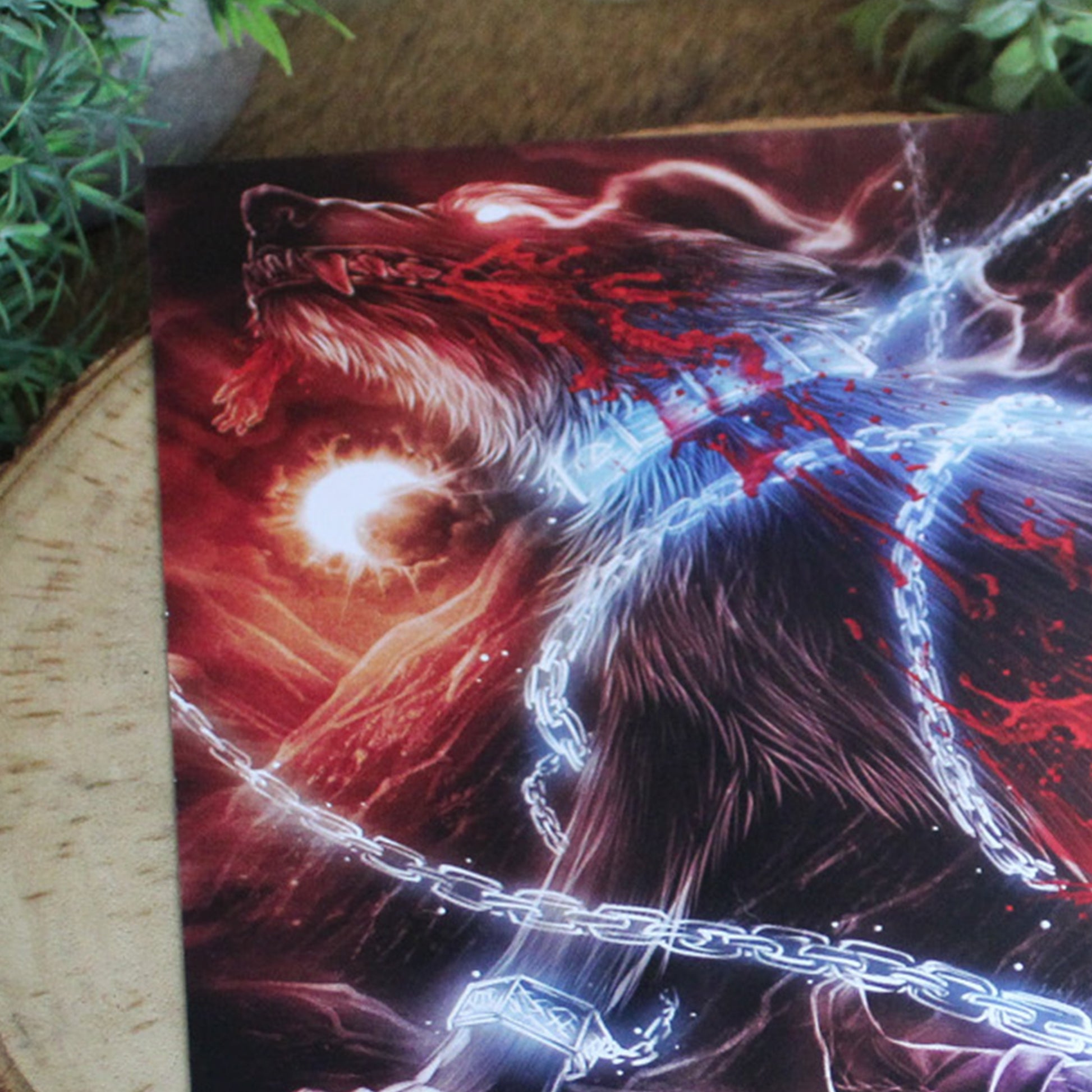 A4 print featuring Fenrir, the great wolf of prophecy, bound by the gods yet destined to break free. This artwork captures the tension between strength and restraint, the calm before Ragnarök.