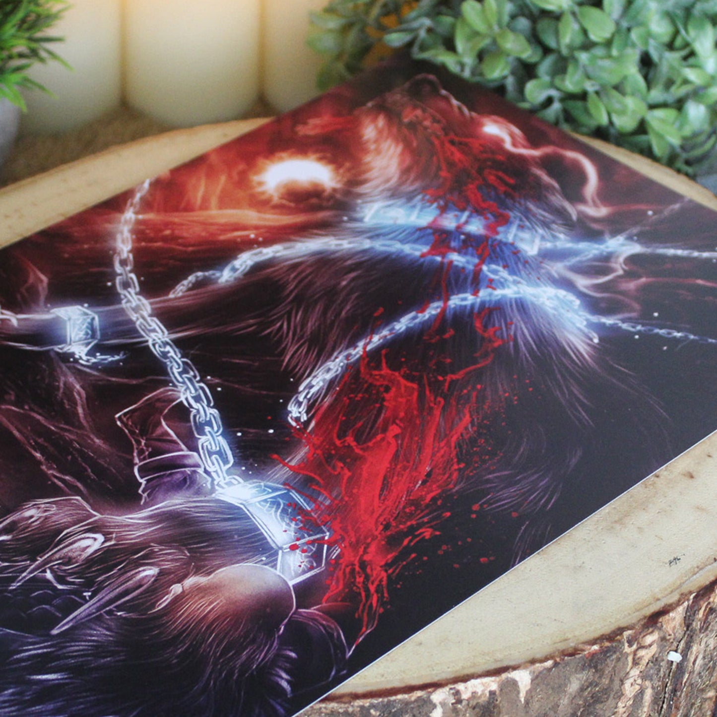 A4 print featuring Fenrir, the great wolf of prophecy, bound by the gods yet destined to break free. This artwork captures the tension between strength and restraint, the calm before Ragnarök.