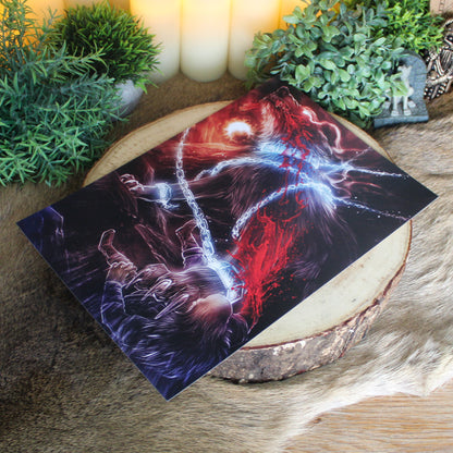 A4 print featuring Fenrir, the great wolf of prophecy, bound by the gods yet destined to break free. This artwork captures the tension between strength and restraint, the calm before Ragnarök.