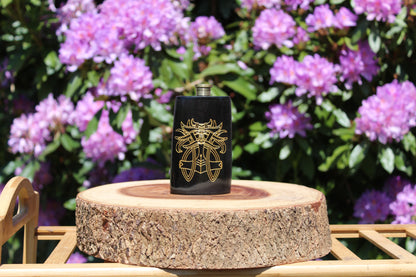 Handcrafted horn hip flask, polished and sealed, unique travel drinkware, polished natural horn for feasts and mead.