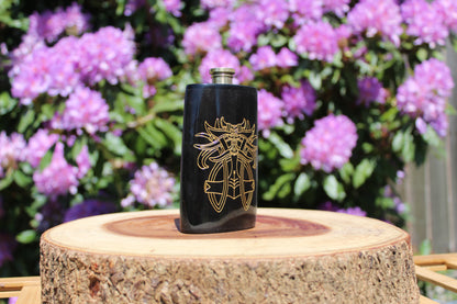 Handcrafted horn hip flask, polished and sealed, unique travel drinkware, polished natural horn for feasts and mead.
