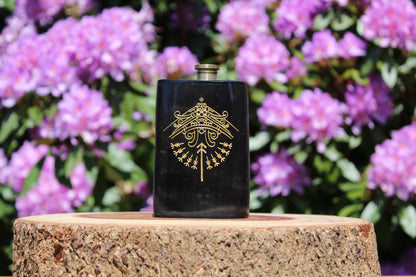 Handcrafted horn hip flask, polished and sealed, unique travel drinkware, polished natural horn for feasts and mead.