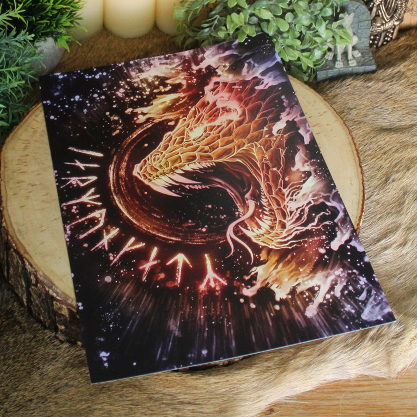 A4 print featuring Jörmungandr. Encircling the world, Jörmungandr, child of Loki, embodies chaos, balance, and inevitability.