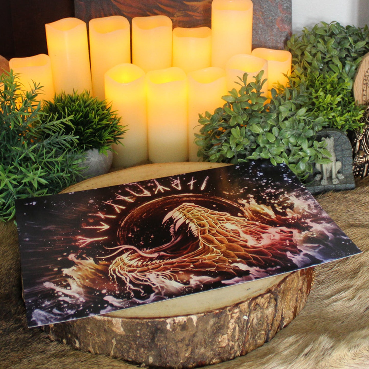 A4 print featuring Jörmungandr. Encircling the world, Jörmungandr, child of Loki, embodies chaos, balance, and inevitability.