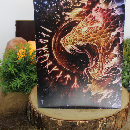 A4 print featuring Jörmungandr. Encircling the world, Jörmungandr, child of Loki, embodies chaos, balance, and inevitability.