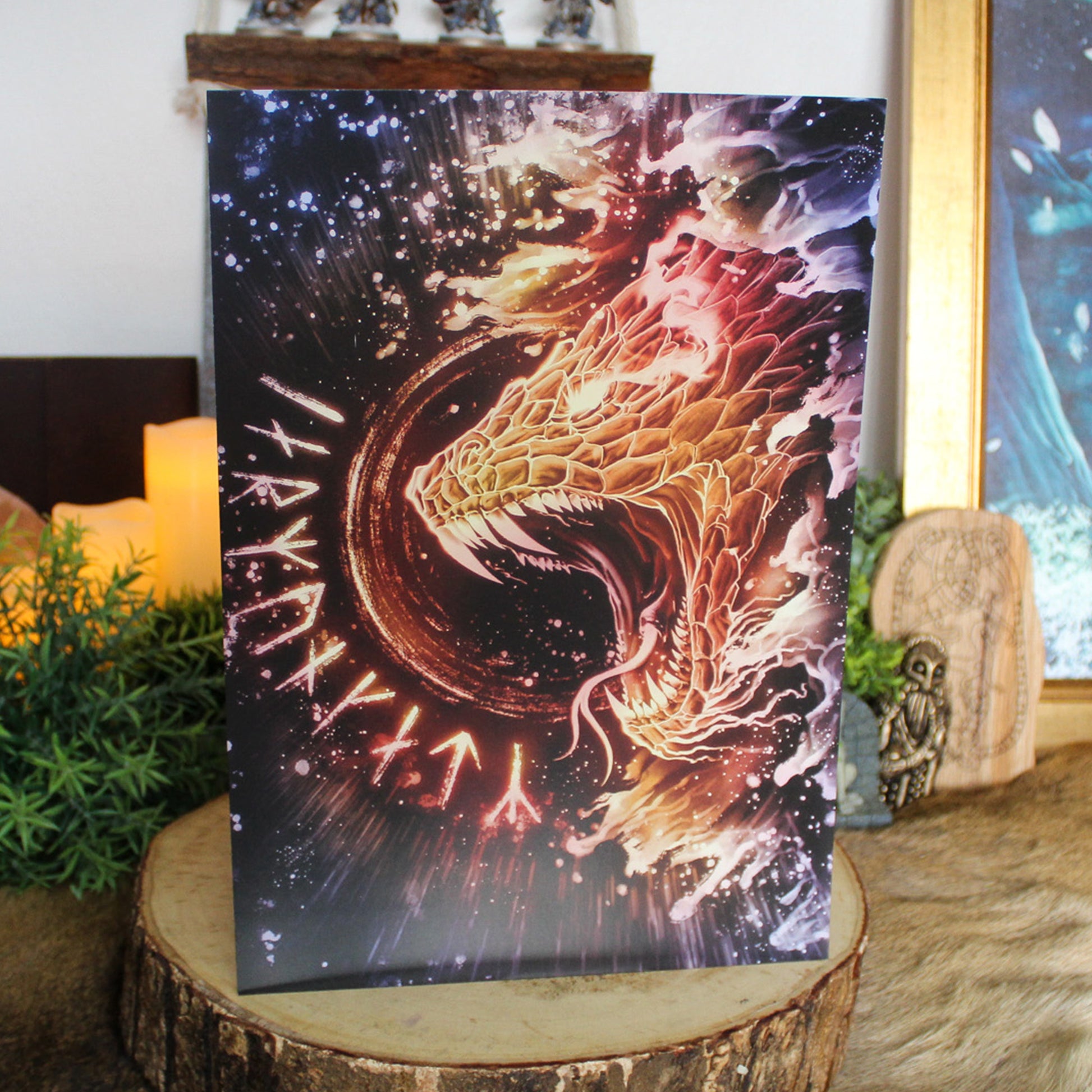 A4 print featuring Jörmungandr. Encircling the world, Jörmungandr, child of Loki, embodies chaos, balance, and inevitability.