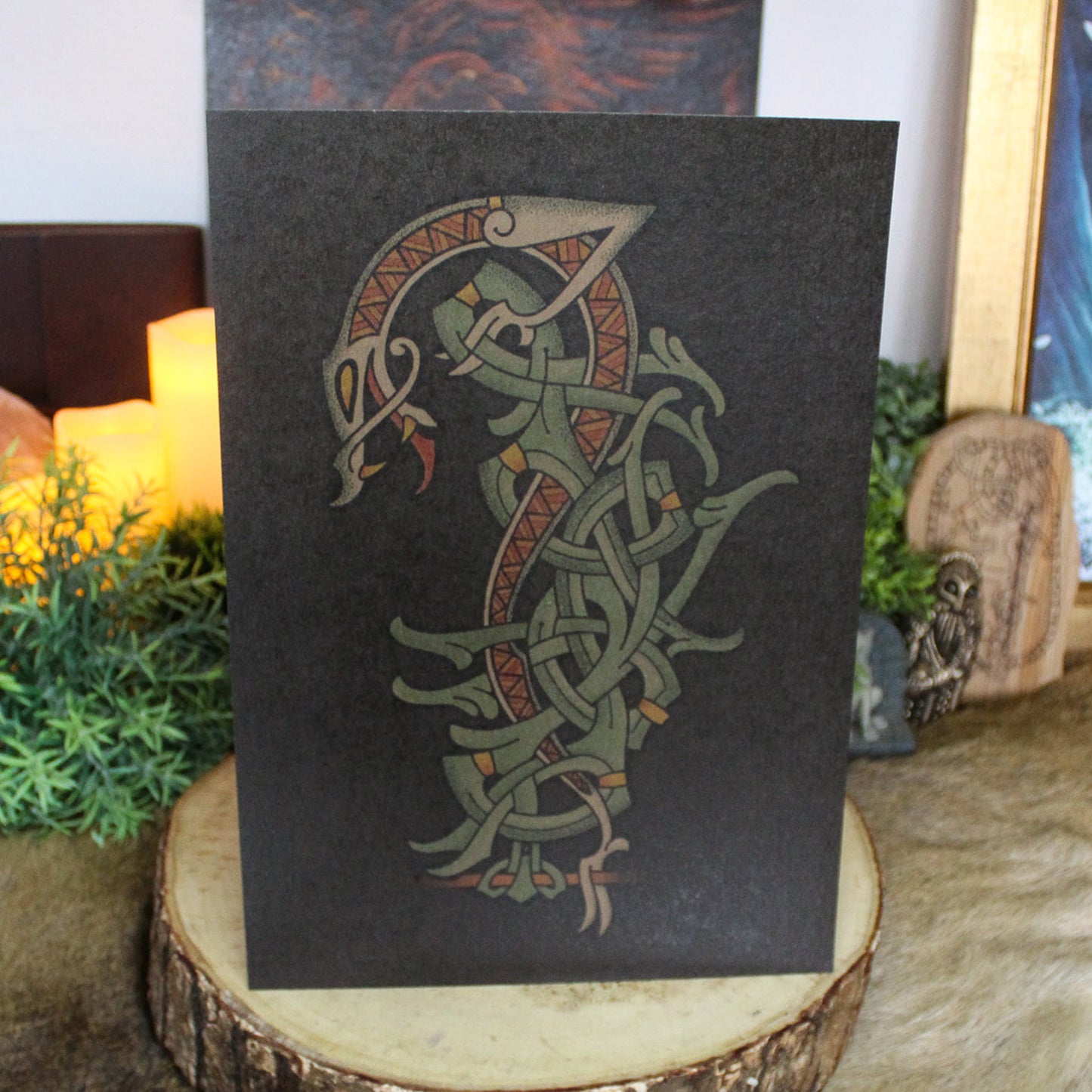 A4 print with traditional Viking knotwork that captures the monstrous scale and ancient power of one of Loki's most feared children, Jörmungandr. Created by Jonas Lau Markussen.