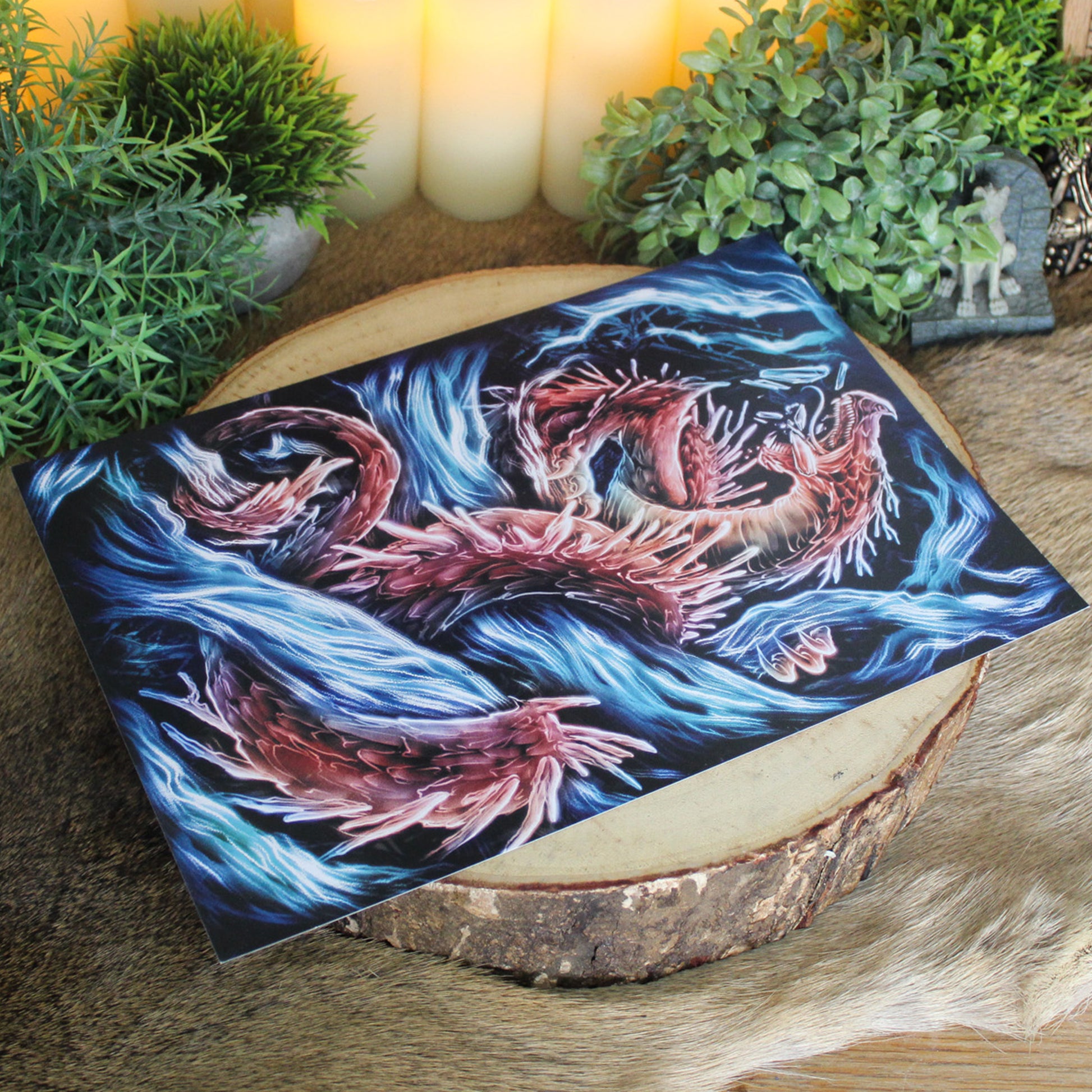 A4 print featuring Níðhögg, the dragon who gnaws at the roots of Yggdrasil, represents decay, darkness, and the endless cycle of renewal.