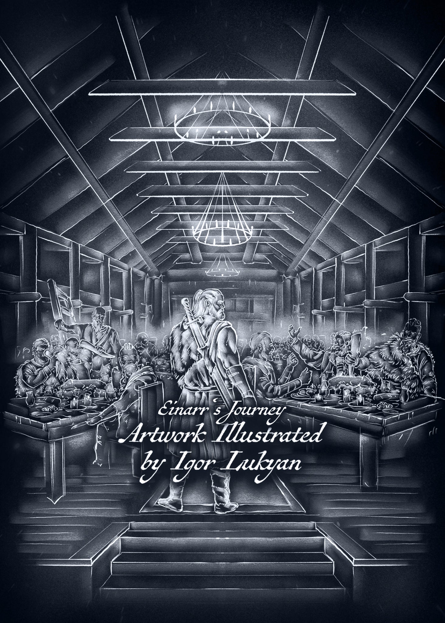 Einarr, a Viking warrior, steps into a bustling mead hall, embodying the wisdom from Hávamál Stanza 1: "At every doorway, you should peer around. Take a good look inside, for you never truly know, just who is a friend, and who is a foe." The Norse Mythology image reflects the importance of caution and discernment when entering unfamiliar spaces, as not all who appear friendly may truly be so.