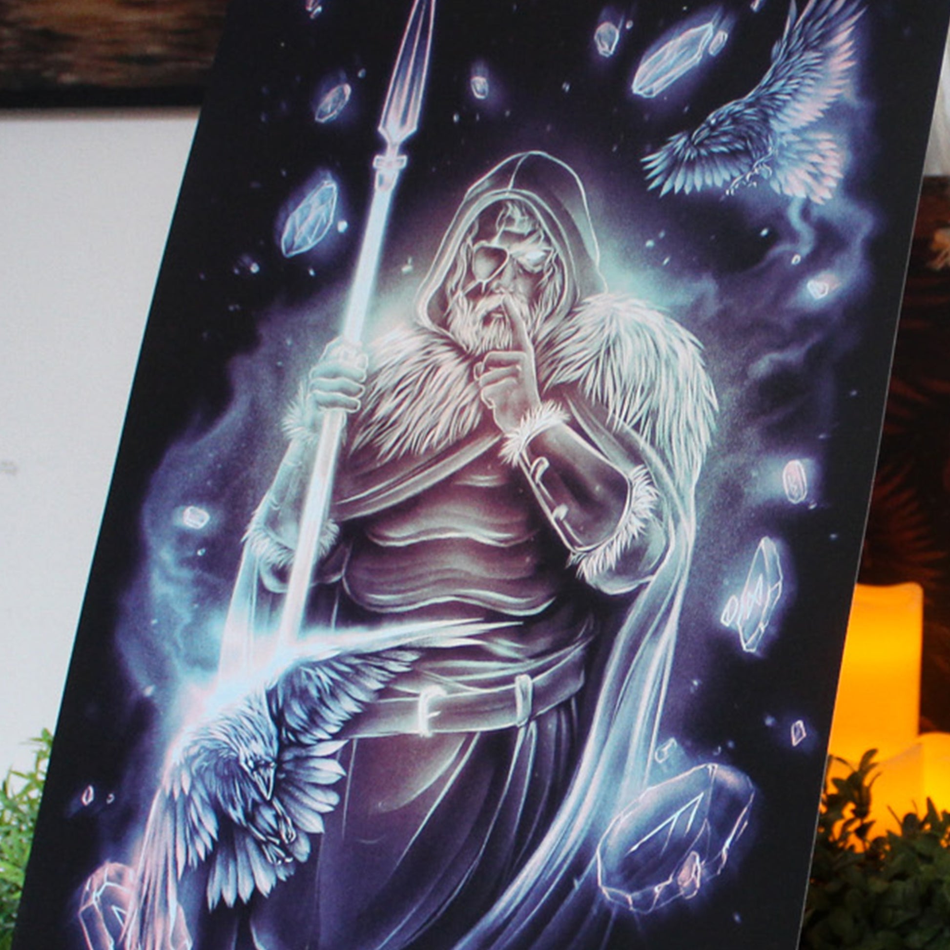 A3 art print of Odin with one eye, inspired by Norse mythology and art.