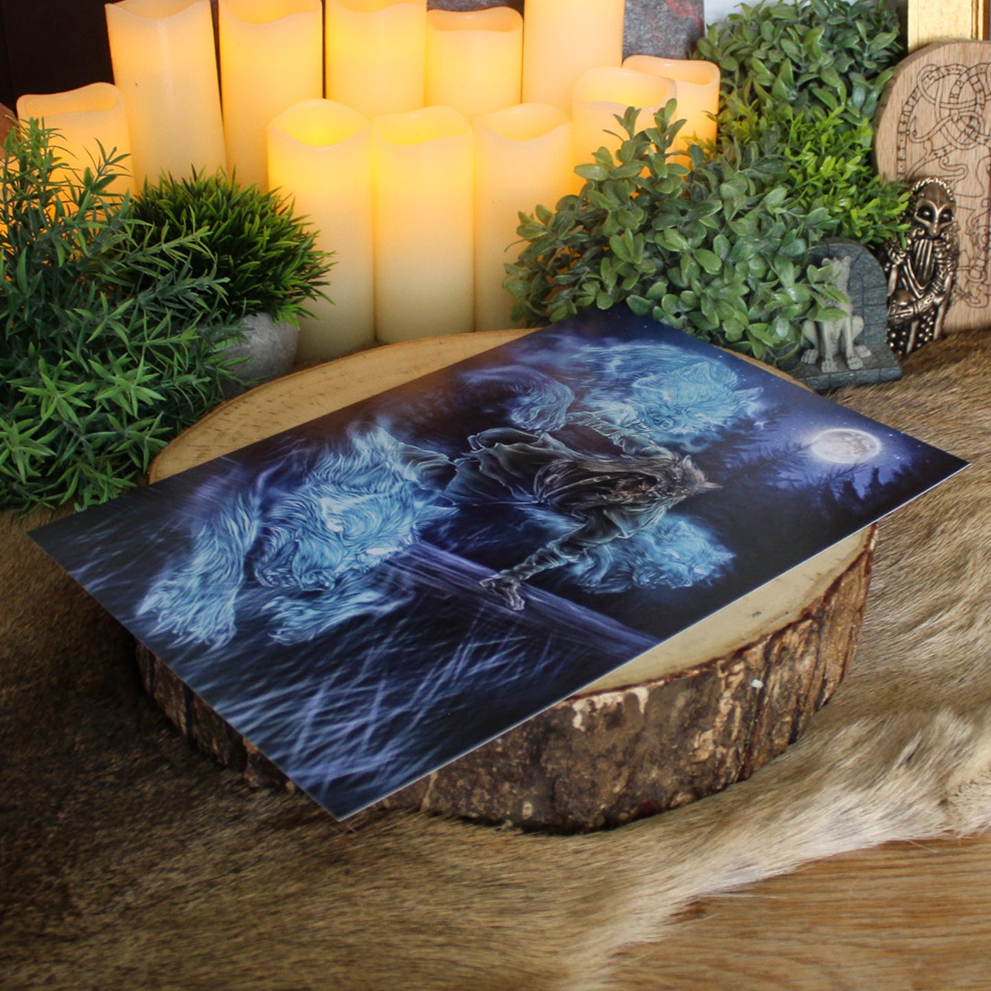 A4 print featuring the Ulfhednar who were Odin’s wolf-warriors, fierce fighters who entered battle clad in wolf pelts and divine fury and channeling the power of the wolf.