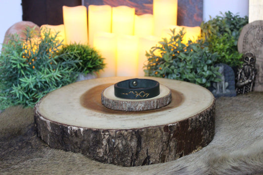 Loki Leather Rune Bracelet Green & Tan