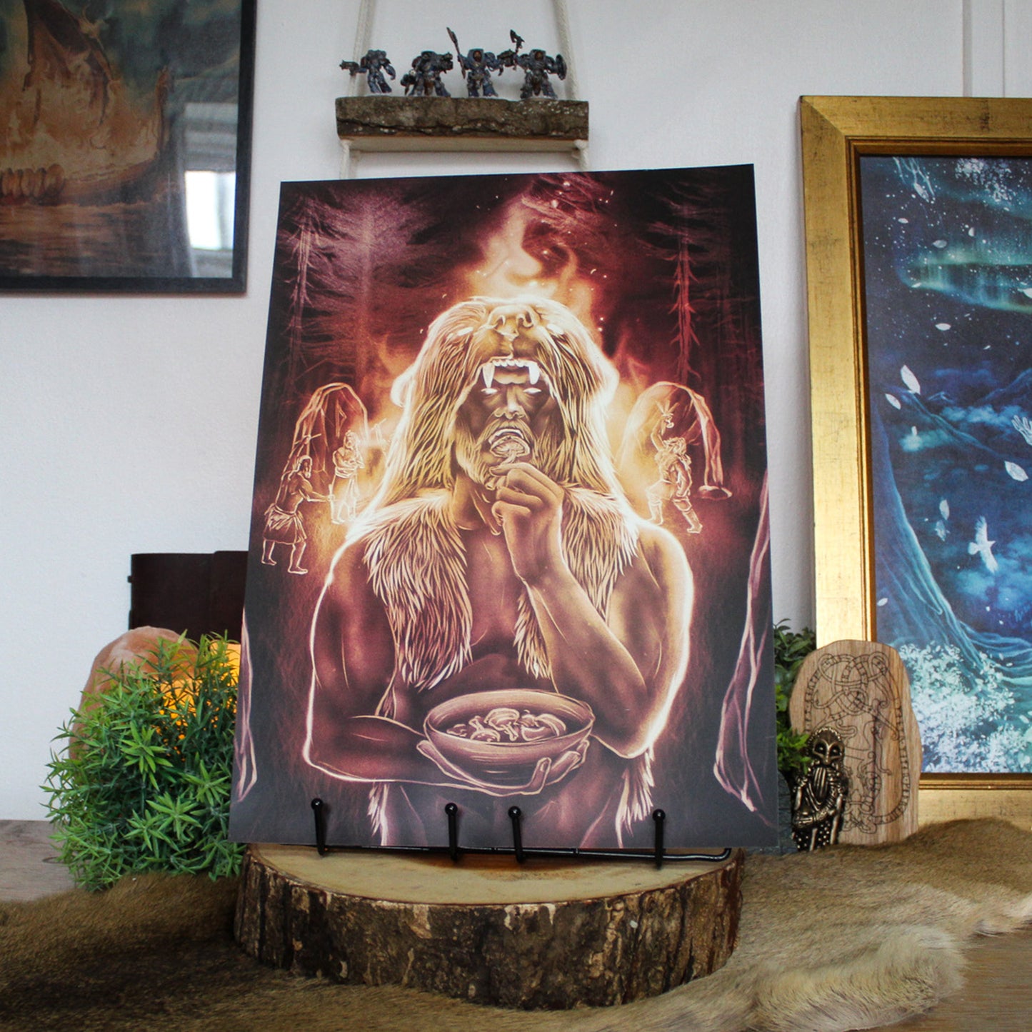 A3 art print depicting Viking Berserker ritual eating mushrooms before battle.