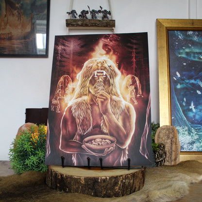 A3 art print depicting Viking Berserker ritual eating mushrooms before battle.