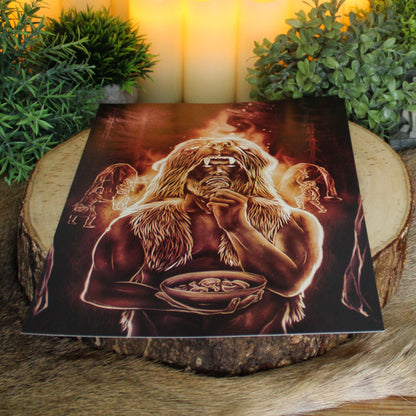 A4 art print depicting Viking Berserker ritual eating mushrooms before battle.