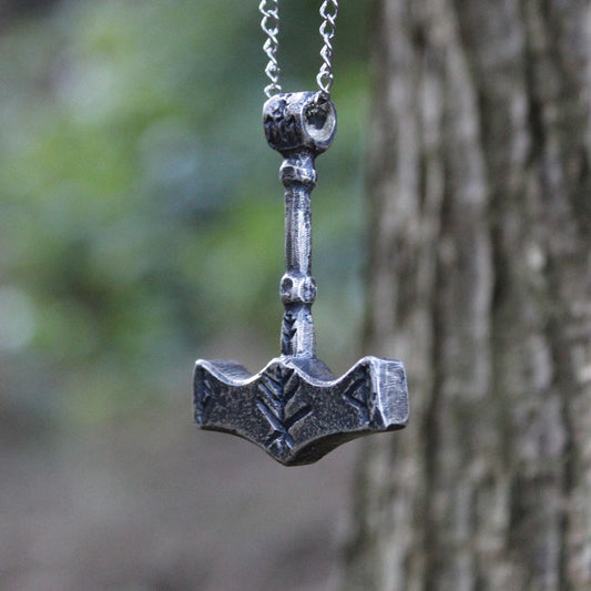 Handcrafted Mjollnir Pendant • Protection Bindrune Design