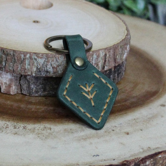 Algiz Keychain Green & Tan