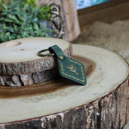 Algiz Keychain Green & Tan