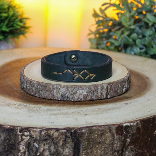 Loki Leather Rune Bracelet Green & Tan