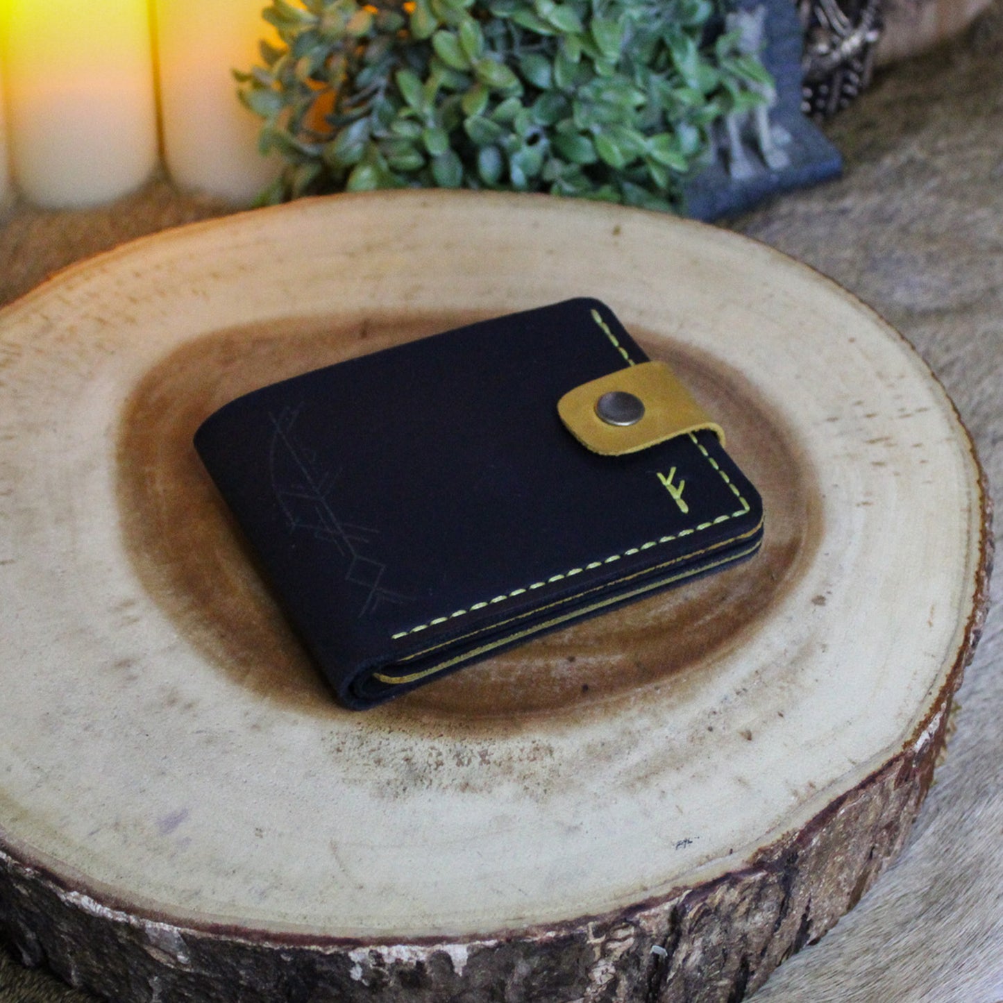 Handmade Runic Leather Wallet | Black