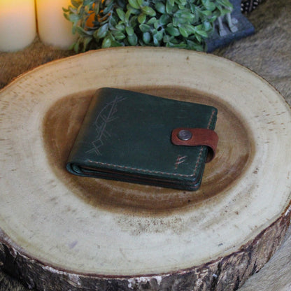 Handmade Runic Leather Wallet | Forest Green