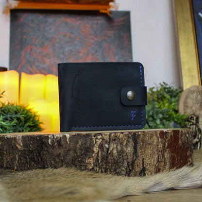 Handmade Runic Leather Wallet | Navy Blue