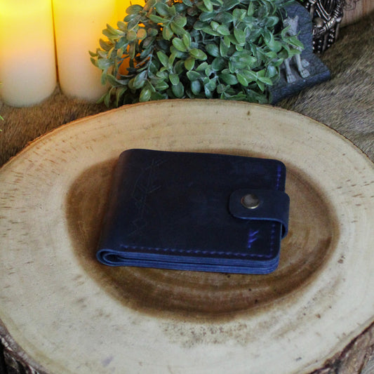 Handmade Runic Leather Wallet | Navy Blue