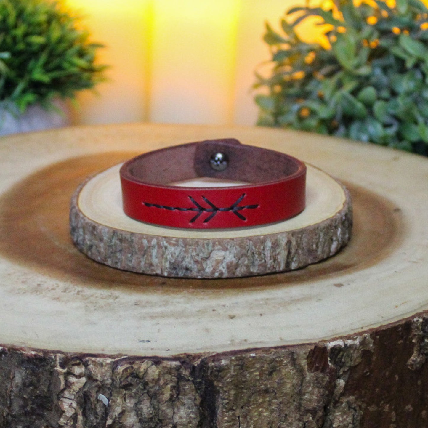 Runic Sword Leather Rune Bracelet Red & Black
