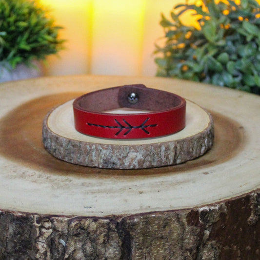 Runic Sword Leather Rune Bracelet Red & Black