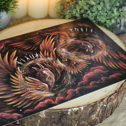 A4 art print of Odin’s ravens Huginn and Muninn.