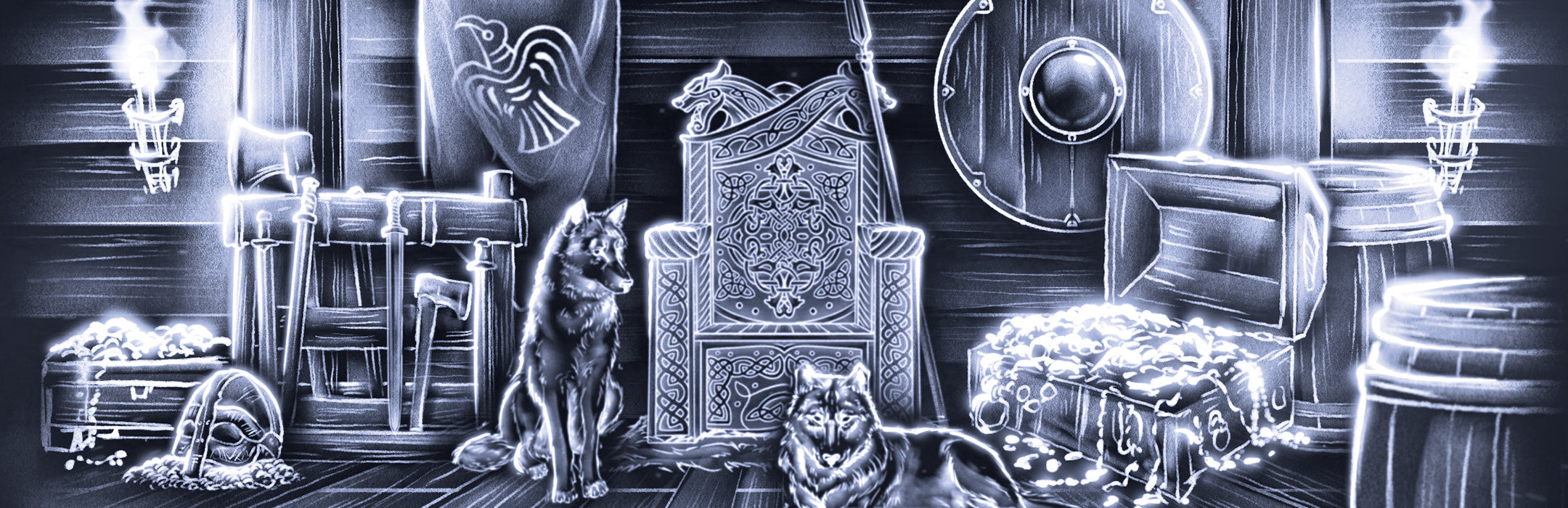 Banner for Einarr's Treasury, a Norse Mythology shop offering art prints, eBooks, Viking tattoo designs, and exclusive collaborations.