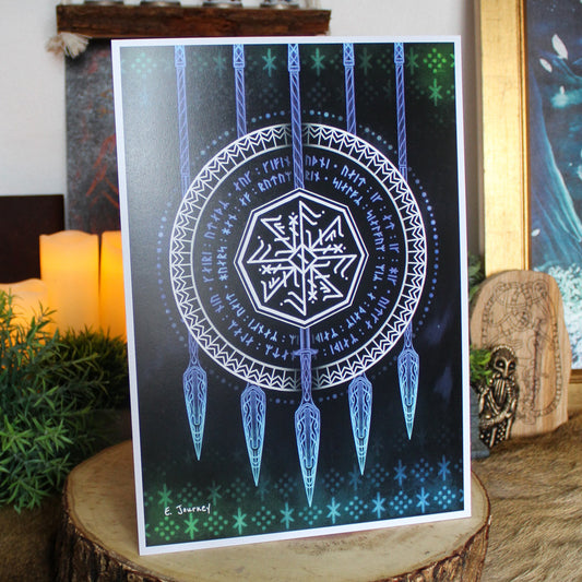 A4 print with Odin bindrune. This intricate bindrune channels the divine essence of Odin - combining symbols of wisdom, sacrifice, and insight.