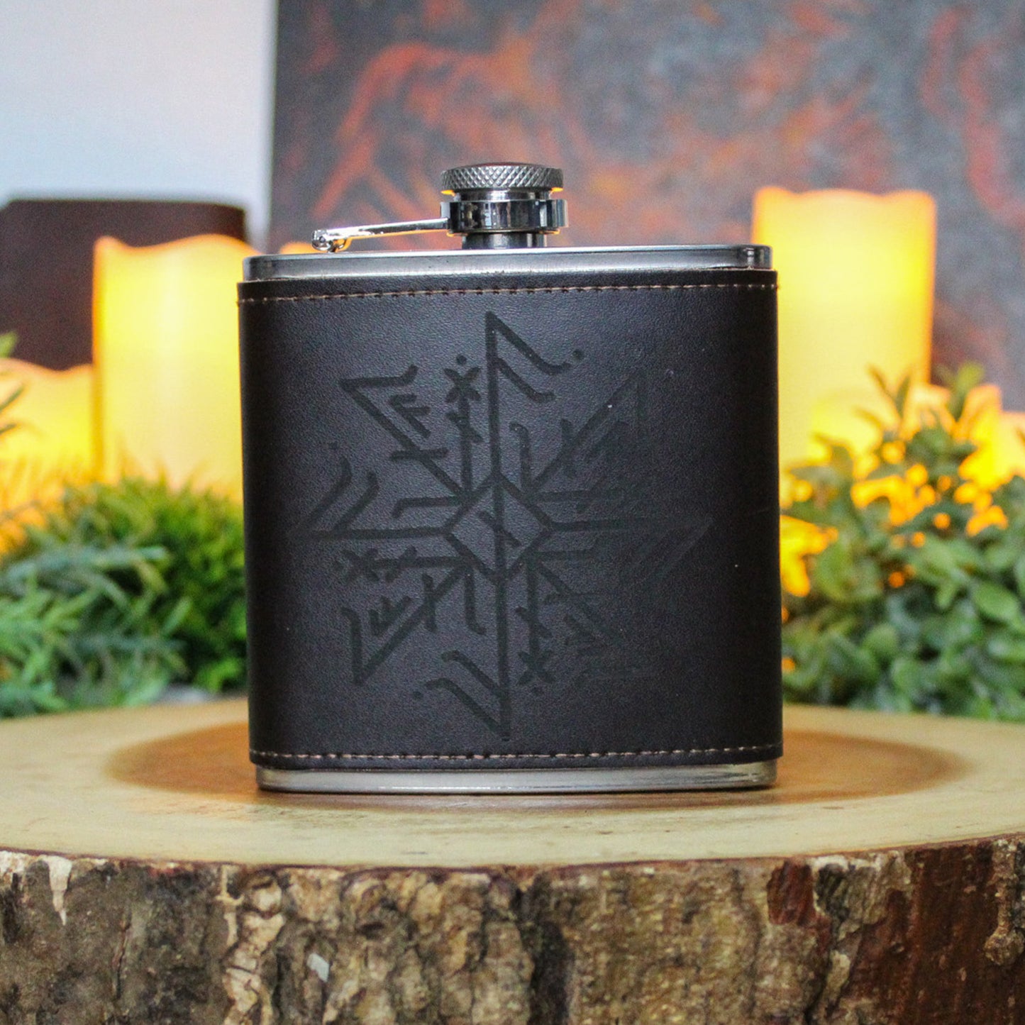 Sacrifice of Odin Leather Hip Flask