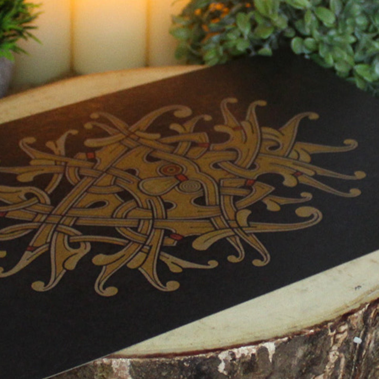 A4 print with intricate design, inspired by the ornate carvings and knotwork of the Viking age, represents the wisdom, sacrifice, and fierce intelligence of the chief of the Æsir. Created by Jonas Lau Markussen.