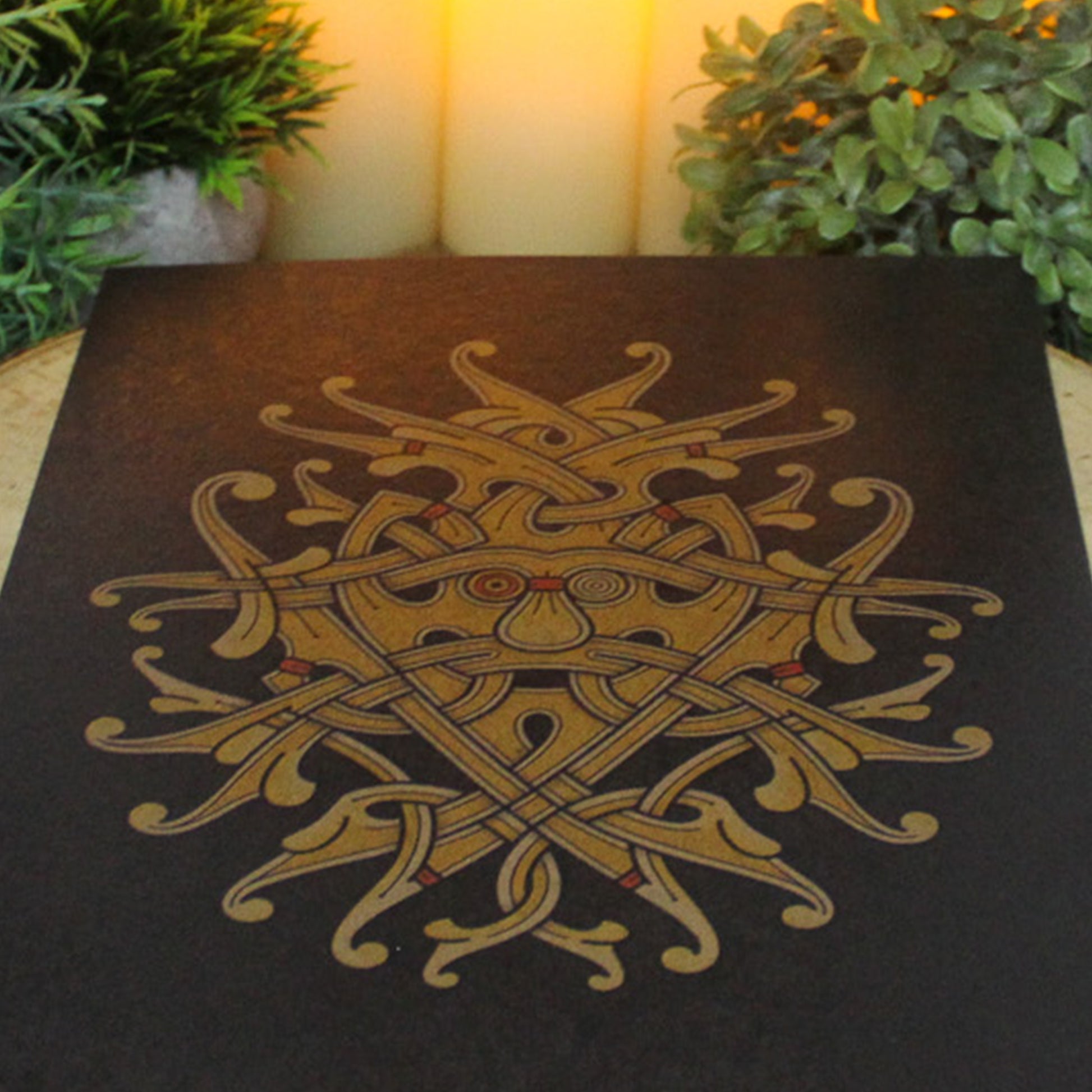 A4 print with intricate design, inspired by the ornate carvings and knotwork of the Viking age, represents the wisdom, sacrifice, and fierce intelligence of the chief of the Æsir. Created by Jonas Lau Markussen.